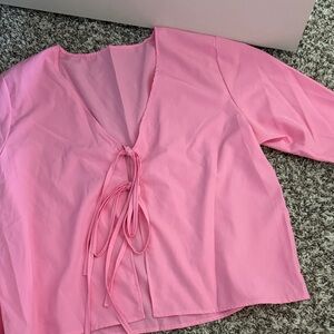 Pink Tie-Front Blouse